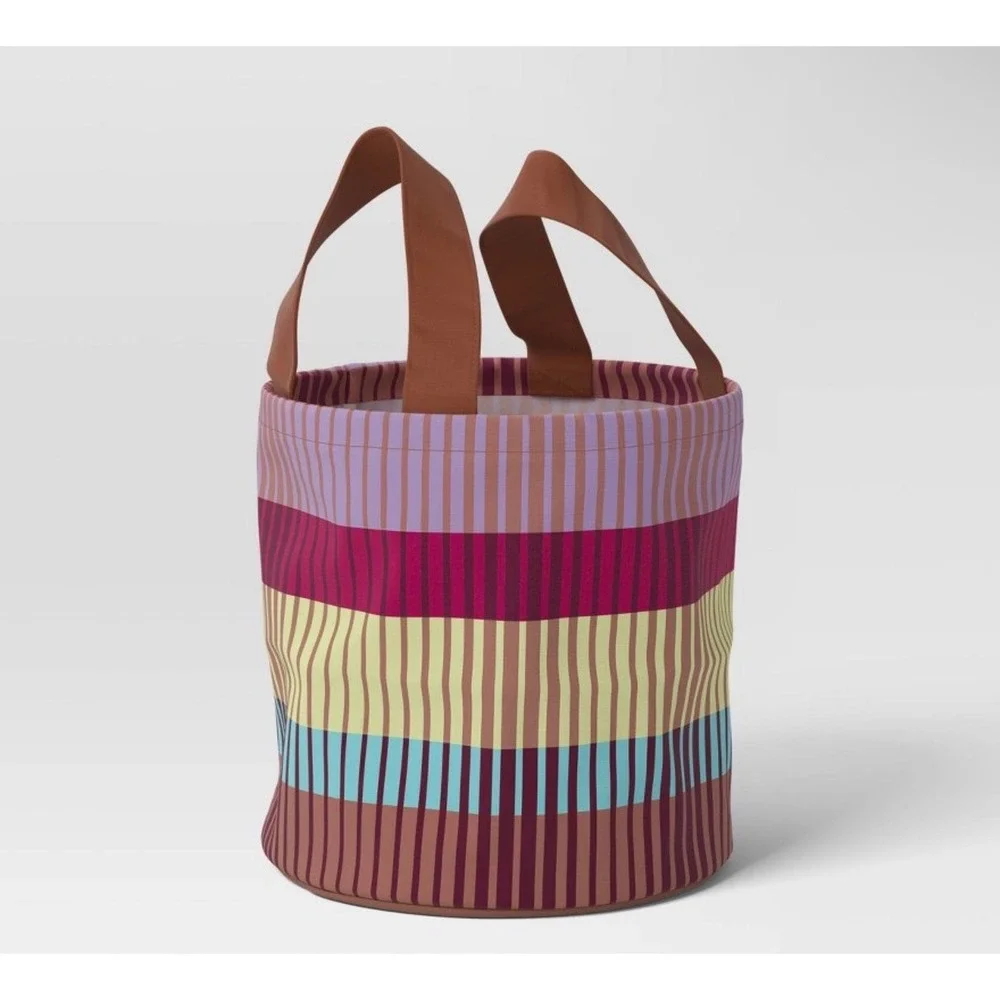 Threshold Striped Canvas Utility Tote Bag Multicolor Garden Storage Bin 10x14x3‎